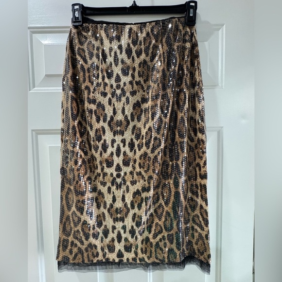 Grey Lab Skirt Brown Black cheetah print sequins Women’s Size M NWT - Picture 11 of 11